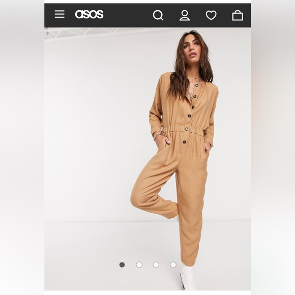 ASOS Design textured button front jumper in camel jumpsuit. - Picture 4 of 16